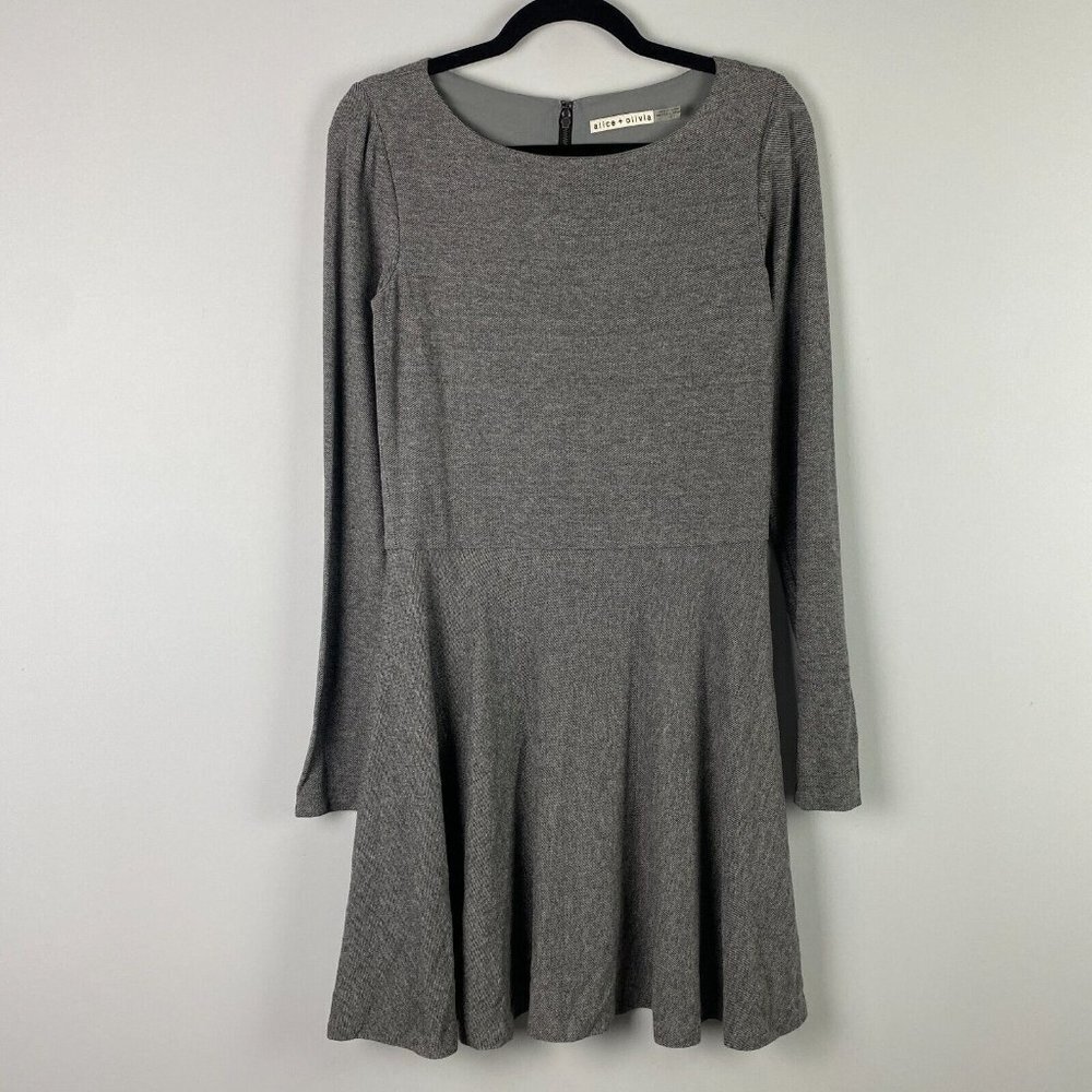Alice + Olivia Brinley Knit Mini Dress Grey Long Sleeve Size 10 Fit & Flare